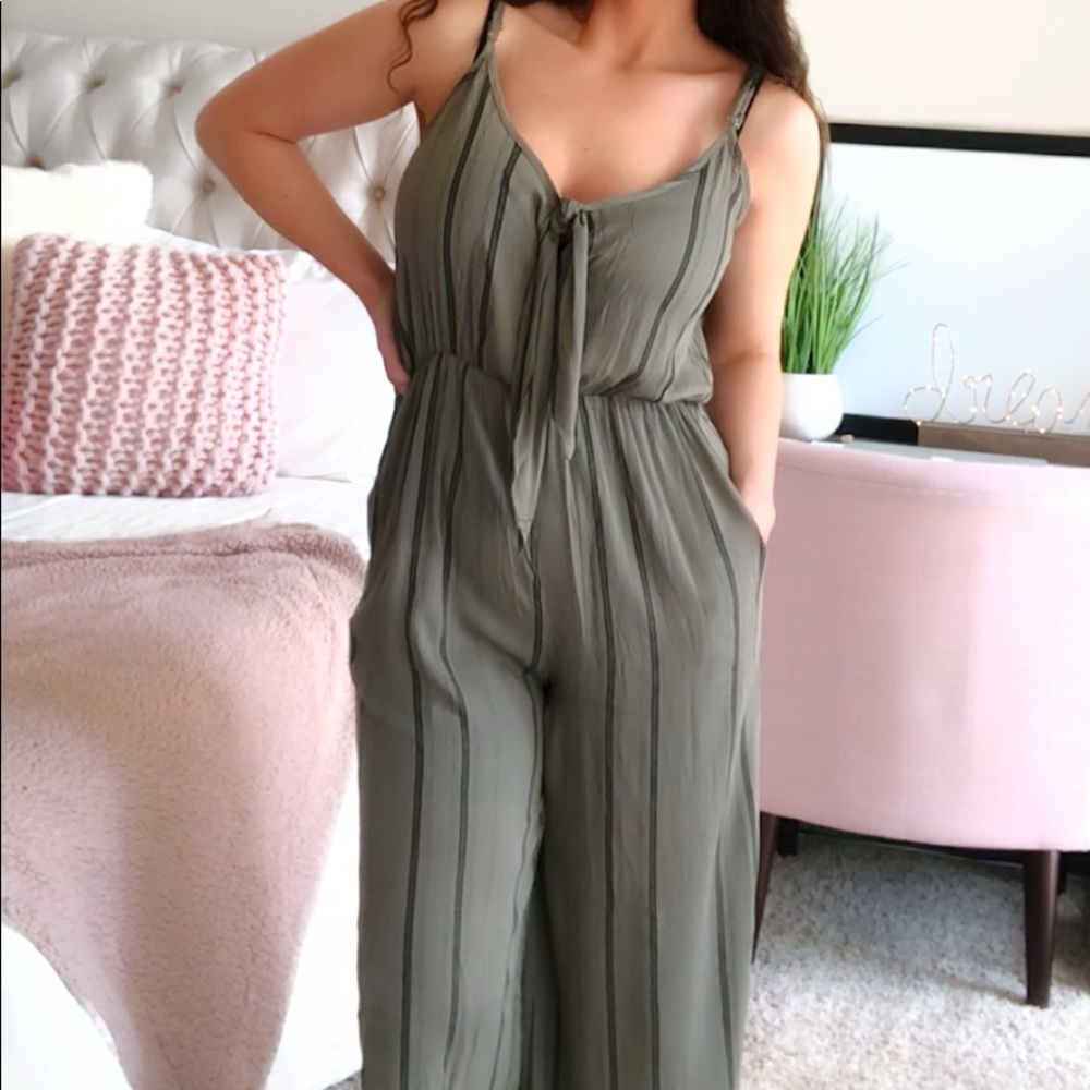 Olive Striped Jumper / Spring Summer Jumper / Jumpsuit / Linen
